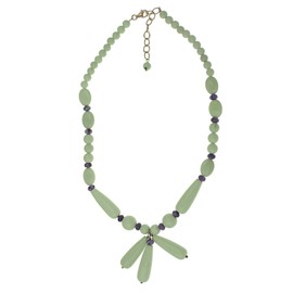 Jewel24 Women's Necklace 925 Silver with Chrysoprase and Charoite 42-47 cm Long Gemstone Chain, Sterling Silver, Chrysoprase