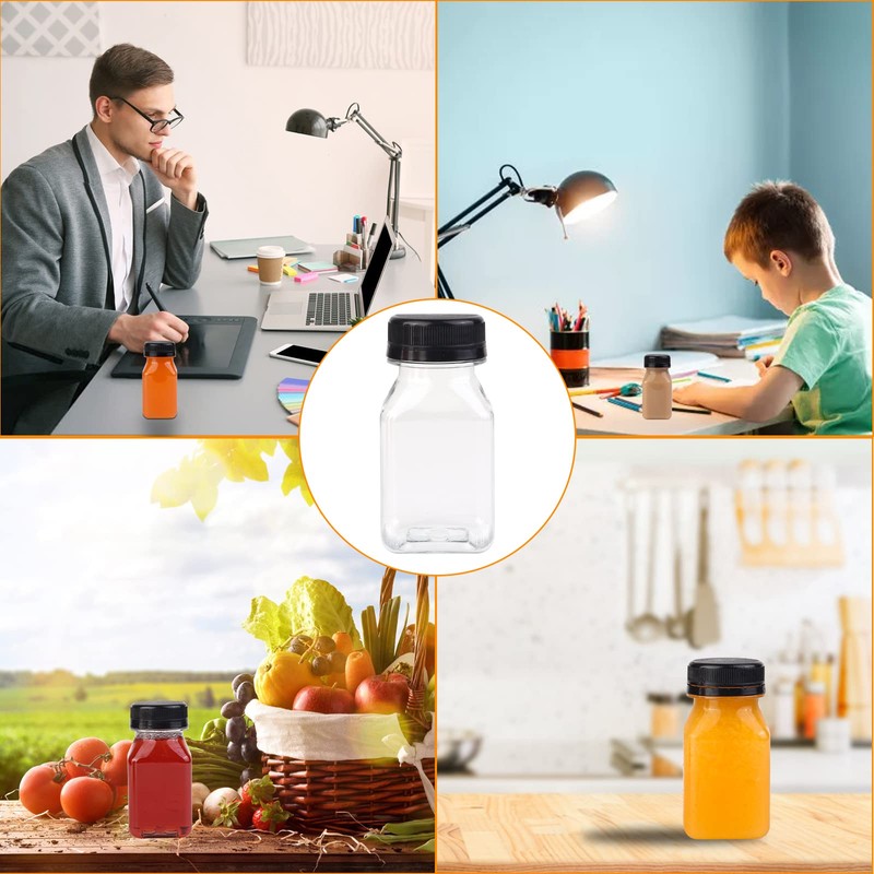 Happybase 24 Pcs Clear Juice Bottles with Lids 100ml Empty