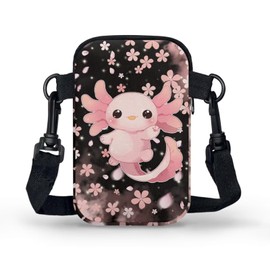 WELLFLYHOM Axolotl Small Crossbody Bag Cell Phone Wallet Purse for Women Canvas Sling Bag with Shoulder Strap Cherry Blossoms Cross Body Pouch Mini Messenger Bags Roomy Zipper Pocket