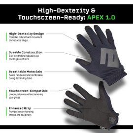 APEX 1.0 High Dexterity Gloves for Work, Tactical, Shooting, Hunting, Multi Sport, Outdoor Protection, Full Finger, Snug Secure Fit, Breathable Design, XXL, Black