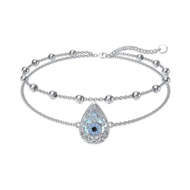 POTOPYY Evil Eye Bracelet for Women S925 Sterling Silver Evil Eye Ankle Bracelet Beaded Chain Layered Anklet Bracelet Adjustable Evil Eye Protection Jewelry Gifts Birthday Christmas Mother's Day