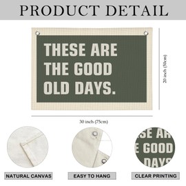 NaZaUK Kids Room Decor, These Are the Good Old Days Wall Hanging Canvas Banner, Sage Green Hanging Banner Flag Wall Art Decor for Nursery Toddler Kids Room Bedroom Playroom, 20x30 Inch