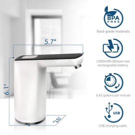 HotFrost - Bomba eléctrica para botella de agua, dispensador de agua para botella de 18.9 litros (5 galones), materiales de grado alimenticio, boquilla cromada, tubo de silicona, bajo ruido, opción de 1 taza, vierte de 4 a 5 jarras por carga