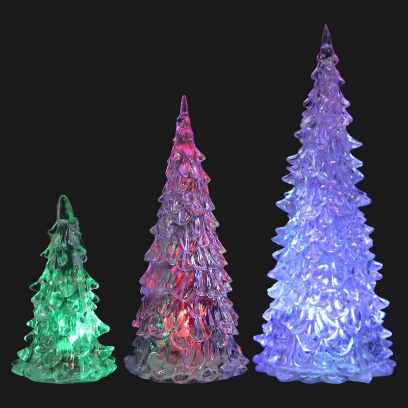 HOMSFOU Lighted Christmas Tree 3pcs Mini Tabletop Acrylic Christmas Tree