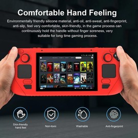 ARFUKA Silikon Schutzhülle Kompatibel mit Steam Deck Rundumschutz Case Gaming-Hülle Gehäuse mit 4 Daumengriffkappen Waschbare Rot