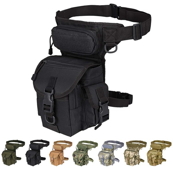 Multi-Purpose Tactical Drop Leg Bag Waist Pack Outdoor Leg Pouch Thigh Rig Tool Fanny Military Motorcycle Camera Hiking Riding Versipack Utility Pouch, Black