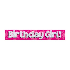 9ft Banner Birthday Girl Pink Holographic
