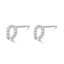 Silver 925 Earrings, 18K Coating, Hypoallergenic, U-Shaped Horseshoe, CZ Diamond, Silver