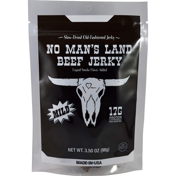 No Man’s Land MILD Beef Jerky High Protein Free Low Calorie Low Carb Beef Snack 3.5oz Bag