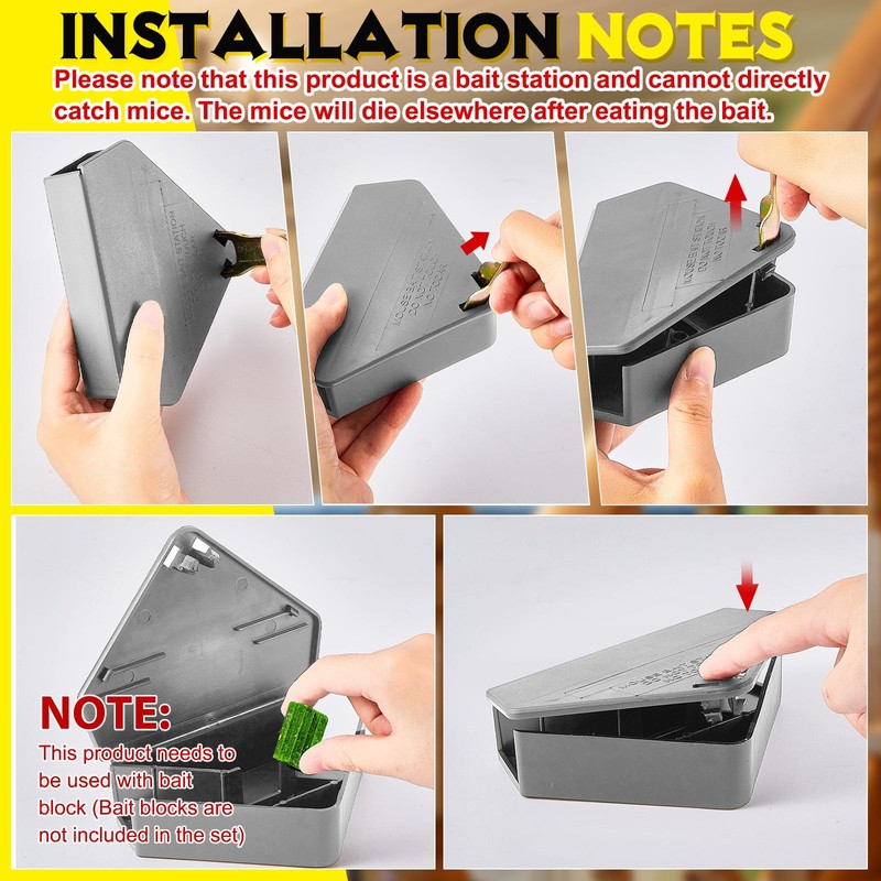 Qualirey 12 Pcs Mice Station with Key Triangle Bait Station
