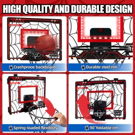 Thusine Toys for Ages 8-13, Basketball Hoop Indoor, Mini Basketball Hoop for Boys and Adults with Cool LED Lights Boys Gifts Basketball Toys Gifts Room Accessories for Teen Boy 8 9 10 11 12