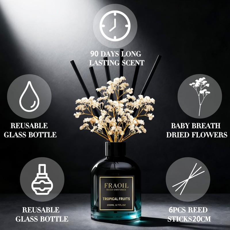 Tropical Fruits Reed Diffuser, Reed Diffuser Set 6.7 fl oz