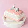 Gaolinci Cute Sweater Bow Butter Dish, Pink Ceramic Dessert Dish
