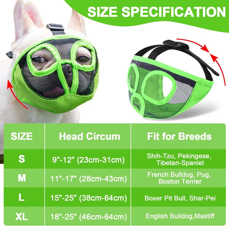 JYHY Short Snout Dog Muzzles- Adjustable Breathable Mesh Bulldog Muzzle
