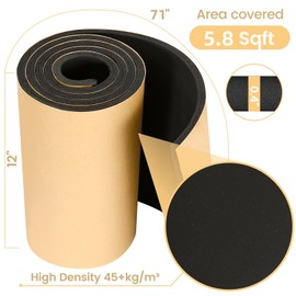 Kaqiluo High Density Self-Adhesive Sound Insulation Acoustic Closed Cell Foam, 0.4" x 12" x 71", 10 mm Thick,5.8 sqft Sound Proof Padding, Fire/Water Resistant Acoustic Treatment Foam