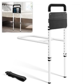 Josmimic Bed Rails for Elderly Adults Safety - Height Adjustable Bedrail with Storage Pocket and Non-Slip Handle Bar for Getting in&Out of Bed, Hold up to 300LBs - Fits Twin Full Queen King,Black