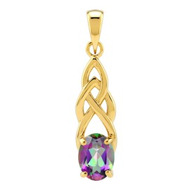 Silvershake 1.44 CTW 8X6mm Genuine Oval Shape Mystic Fire Rainbow Topaz 18K Yellow Gold Plated 925 Sterling Silver Celtic Knot Weave Gemstone Pendant