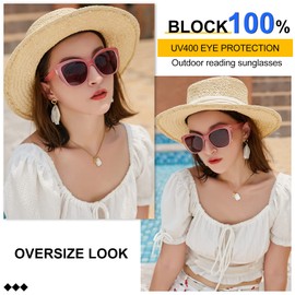 MARE AZZURO Cat Eye Readers Sunglasses Women Oversized Square Sun Reading Glasses 0 1.0 1.25 1.5 1.75 2.0 2.25 2.5 2.75 3.0 3.5 (Pink, 1.00)