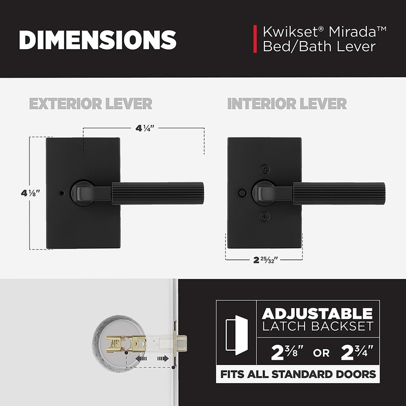 Kwikset Mirada Reeded Interior Privacy Door Handle with Lock, Handle