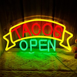 whungfa Tacos Open Neon Sign for Mexican Restaurant Wall Decor USB Powered Dimmable Letter Led Light Up Bistro Welcome Signs for Taco Party Food Light Kitchen Coffee Bar Salon Decor Gifts for Taco