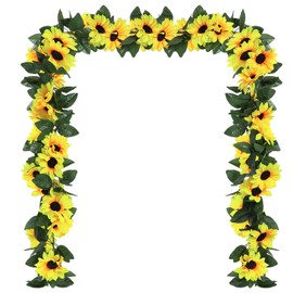 Dremisland 4Pcs Artificial Sunflower Garlands Decor 7.2ft Silk Sunflower Vine Artificial Flowers Garland with Green Leaves for Wedding Table Garden Home Birthday Party Decor (Sunflower-L)