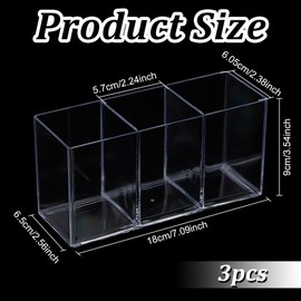 PH PandaHall 3 Pen Holder Transparent Make Up Brush Organiser Three Compartments Organiser Cosmetic Brush Storage Holder Multifunctional Desk Accessories for Dressing Table Home Office 18 x 6.5 x 9 cm