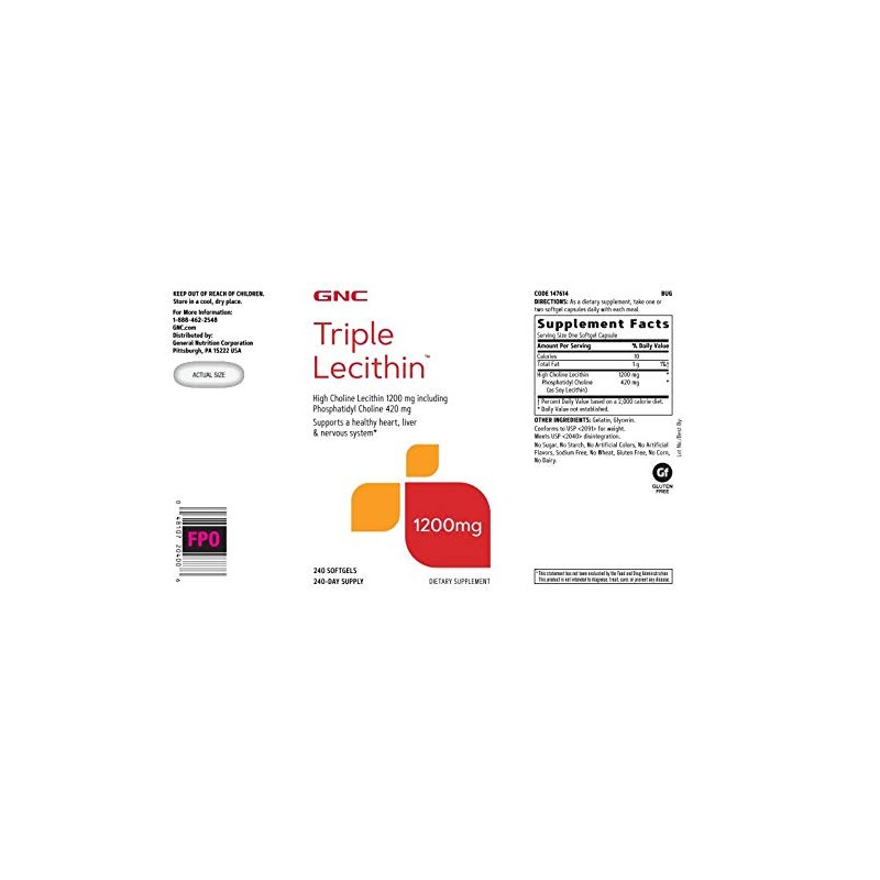 GNC Triple Lecithin 1200mg Supplement, Supports a Healthy Heart, Liver