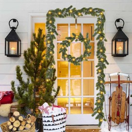 Gudegou 6FT Artificial Greenery Garland, Prelit Realistic Pine Garland, Battery Operated Christmas Vine with Timer for Table Mantle Door Home Party Decorations