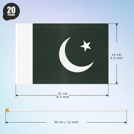 ASUNO 20 Pack Pakistan Flags HandHeld Small Banners 14 × 21 cm Mini Pakistani Stick Flag Polyester for Party Decorations World Cup International Festival Events Indoor and Outdoor