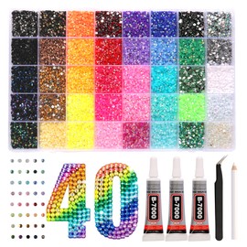 36000+Pcs Rhinestones for Bedazzling, 40 Colors 3mm Multicolor Flat Back Gems Bedazzler Kit with 3Pcs Jewelry Glue and Tweezers for Clothes, Shoes, Nails, Jewelry Making,Makeup,DIY Crafts