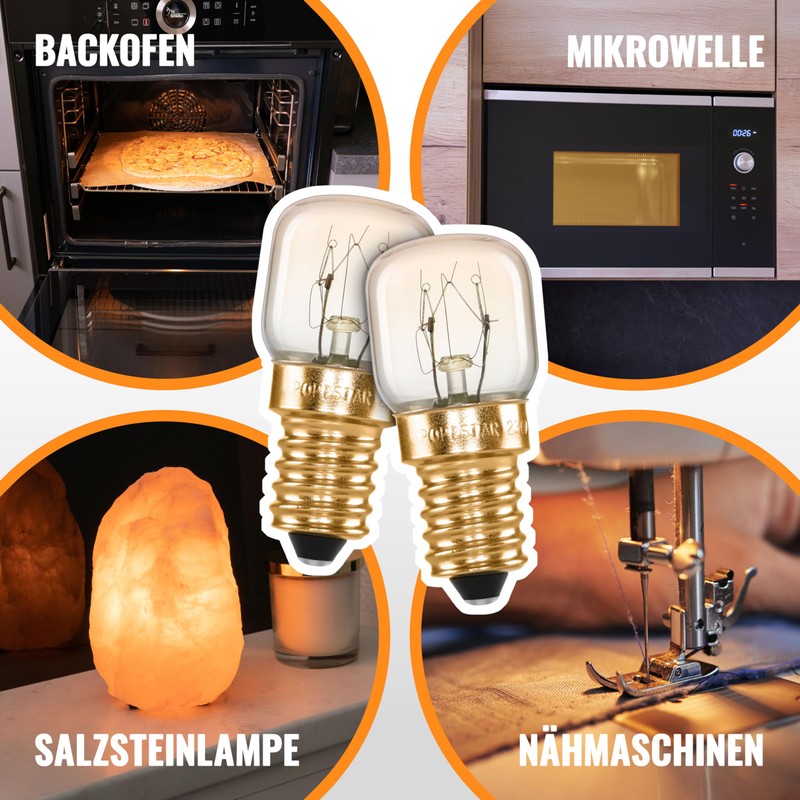 POPPSTAR Backofenlampe E14 40W hitzebeständig bis 300 Grad (2700K warmweiß,
