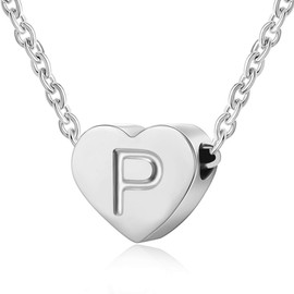 SKQIR Heart Necklace with Initial Silver Letter P,Tiny Heart Pendant Dainty Minimalist Gift For Women