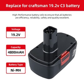 VANON 2Pack 4.8Ah 19.2V C-3 Ni-MH Battery Replace for Craftsman 19.2 Volt Battery 1323903 130279005 130279003 130279017 1323517 11375 11376 315.11375 315.11485 315.113753 315.115410 315.114850