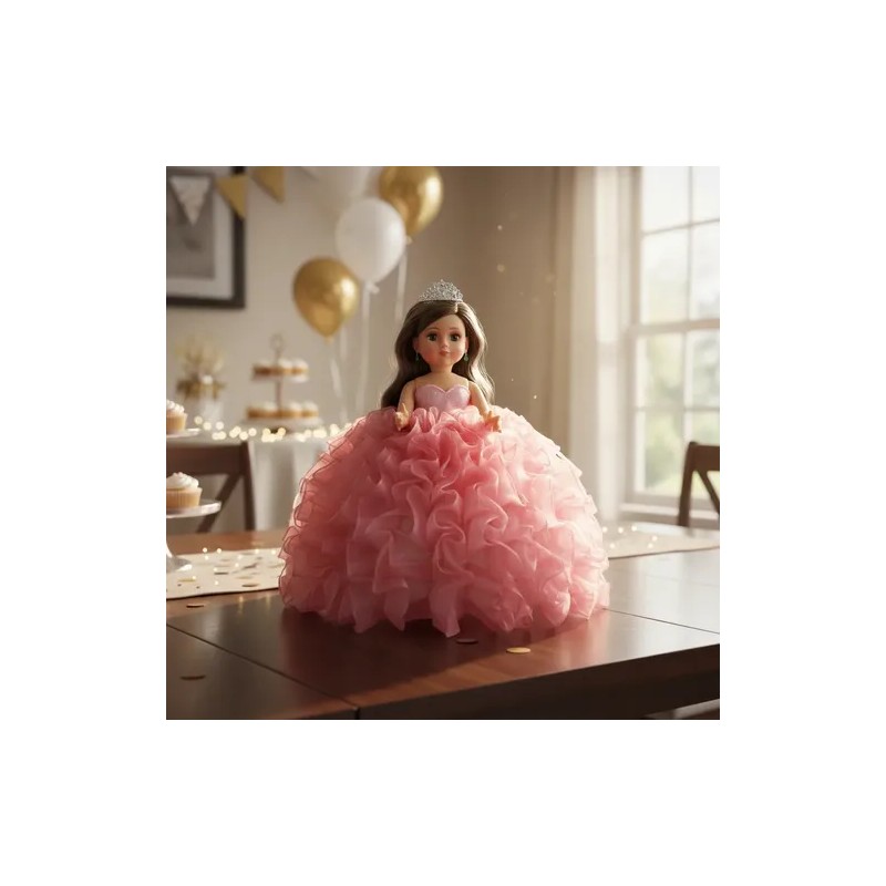 Muñeca Lacio Quinceañera Xv Mil Hojas Bva Rosa Palo