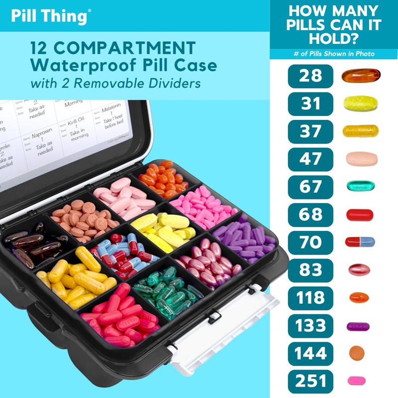 20 Compartment Large Pill Case with Airtight Seal - Silicone
