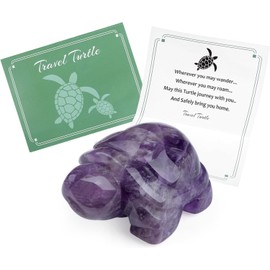 QINJIEJIE Amethyst Crystal Travel Turtle Figurines Healing Crystals Purple Protection Stone Tortoise Sculpture Office Desk Decor Reiki Birthday Gifts for Women Travelers 1.5 Inch 1PC