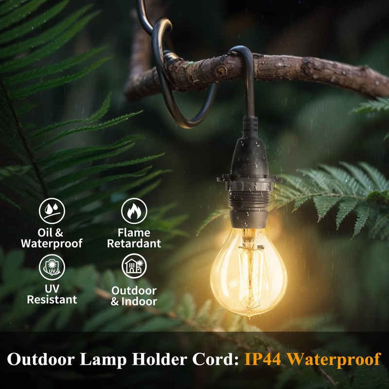 FIRMERST Outdoor Pendant Light Fitting with Plug, E14 Lamp holder