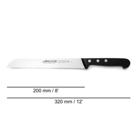 Arcos 282104 Serie Universal - Brotmesser - Klinge Nitrum Edelstahl 200 mm mit Alveolen - HandGriff Polyoxymethylen (POM) Farbe Schwarz