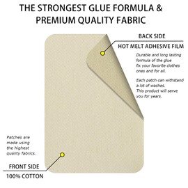 WILDREEDS Premium Quality Fabric Iron on Repair Patches 100% Cotton Iron on Patches for Clothing Inside & Outside Strongest Glue 3" by 4-1/4" (7.5 cm x 10.5 cm)-Beige