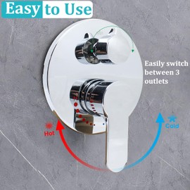 Backnets Solid Brass 3 Way Round Pressure Balancing Mixer Shower Valve Replacement Wall Mount Shower Diverter Valve Kit Shower Control Valve Polished Chrome