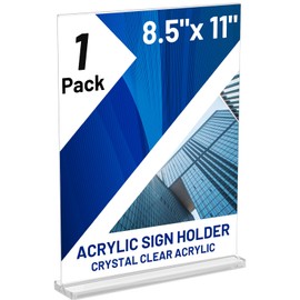 Acrylic Sign Holder 8.5 x 11 Inch 1-Pack Vertical T Shape Display Stand Double-Sided Desktop Clear Sign Holders Paper Holder Table Menu Holders Plastic Sign Stand for Home, Office, Restaurants, Store