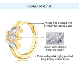 Gold Hoop Earrings for Women - 14K Gold Plated Small Huggie Hoop Earrings, Hypoallergenic Cubic Zirconia Cartilage Sleepers Earrings