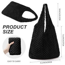 hatisan Crochet Bags for Women Aesthetic Tote Bag Hippie Bag Knit Bag(Woven-Black)
