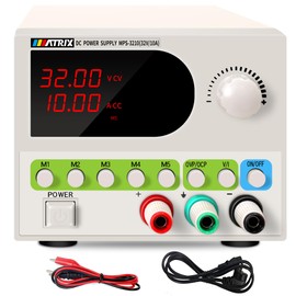 MATRIX DC Power Supply Variable 32V 10A, MPS-3210 Adjustable Bench DC Power Supply 4-Digits Voltage and Current Display, Small Volume Switching Regulated Power Supply with 5 Sets Storage and Encoder