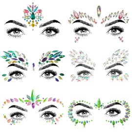 SHINEYES 6 pieces face body eyes temporary tattoos face jewels sticker glitter, made of gemstones rhinstone crystals for rave carnival masquerade music birthday party festival