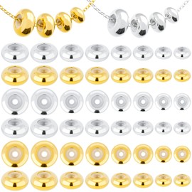 HINZIC 40pcs 5/6/7/8mm Stopper Beads, Brass Silicone Spacer Rondelle Slider Beads with Rubber Inside, Adjustable Clasps Loose Beads for DIY European Bracelets Necklaces Jewelry Making (Gold, Silver)
