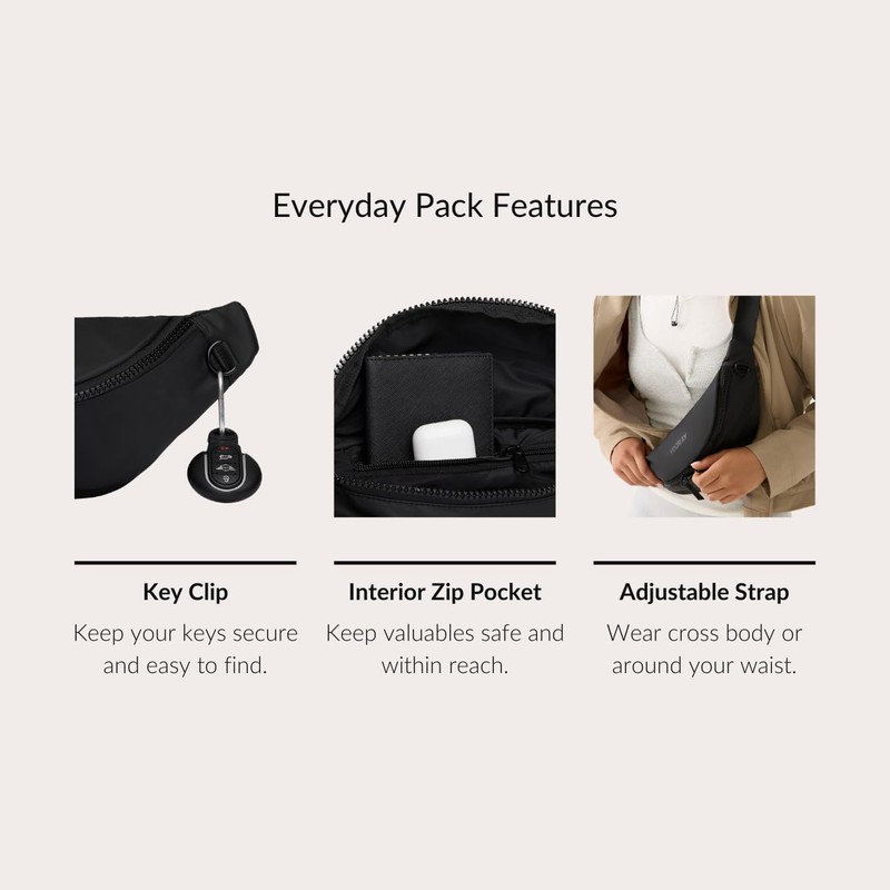 Vooray Everyday Pack - Black, Sleek and Functional Waist Pack
