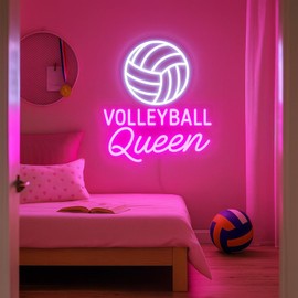 Volleyball Queen Neon Sign for Wall Decor – LED Light Up Volleyball Sign USB Dimmable Pink Wall Light for Teen Girl Bedroom Sports Room Dorm Gym Party Gift for Girls