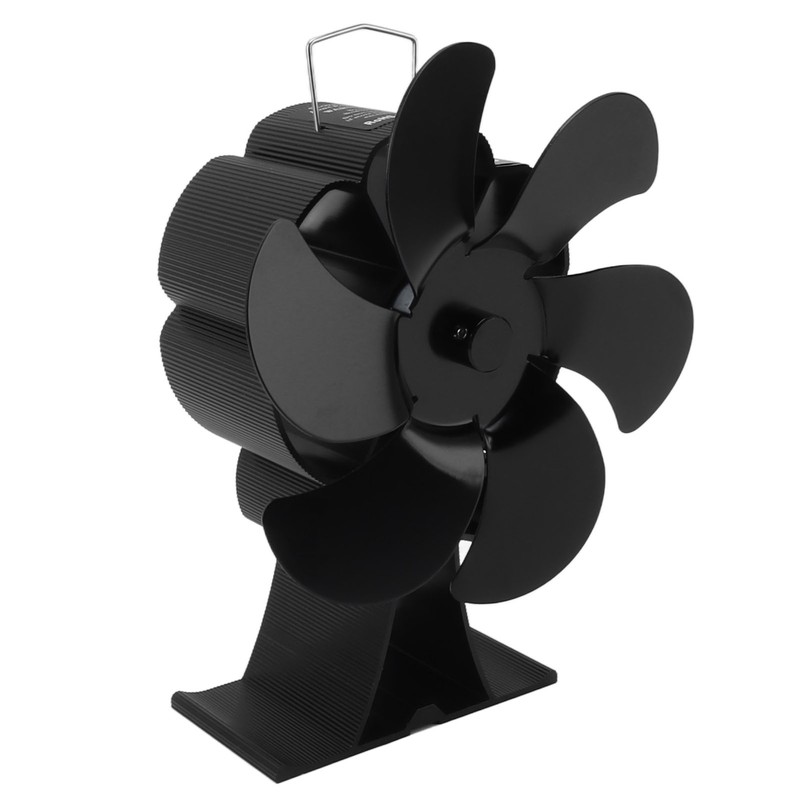 Black 6 Blade Heat Powered Stove Fan Thermodynamically Driven Fireplace