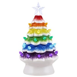 Mr. Christmas Nostalgic Ceramic Rainbow Christmas Tree with LED Lights, Indoor Christmas Decoration, 7.5 Inches